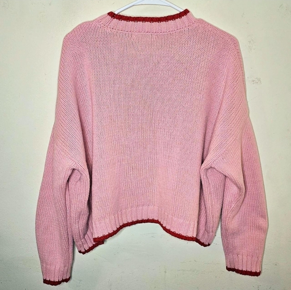 Sincerely Jules Dump Him Sweater L Pink Red Knit Cropped Preppy Girly - Picture 3 of 12